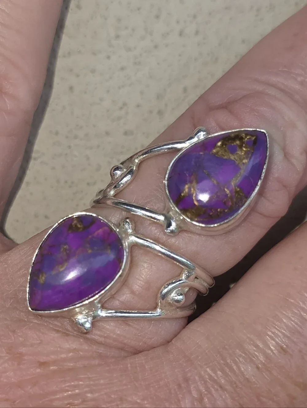 Purple Copper Turquoise Double-Stone Ring In 925 Sterling Silver (7)